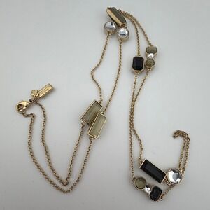 Kate Spade Long Station Necklace Gold Tone Black Green Crystal Geometric Jewel